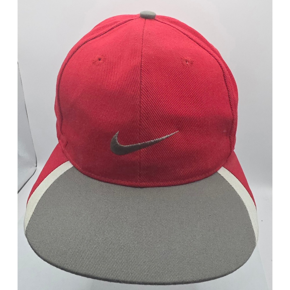 Nike Golf Cap Red Gray Embroidered Swoosh Strapback Baseball Hat